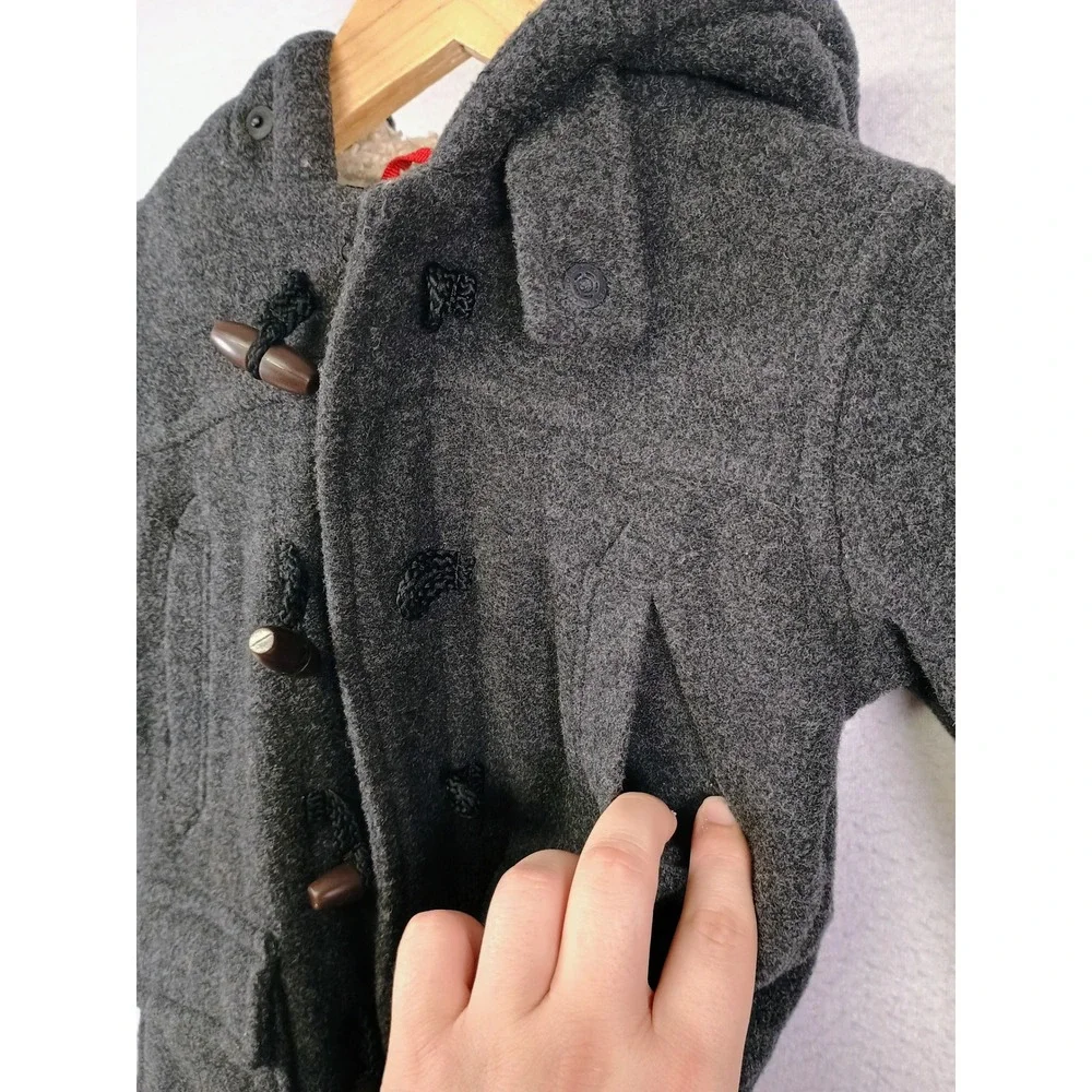 Classic Winter Baby Gap Toddler 18-24 Months Gray Wool Toggle Duffle Coat Hooded